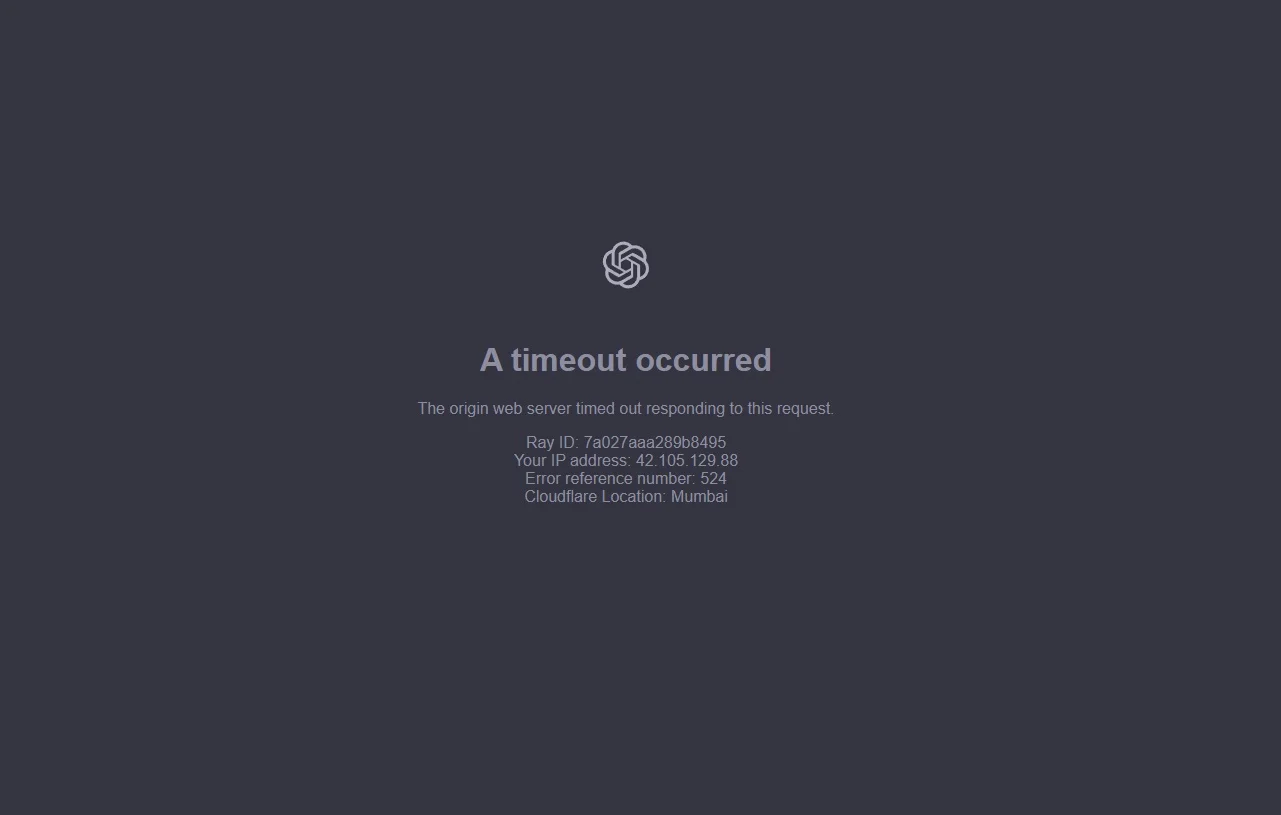 Pantalla de error en los servidores de ChatGPT