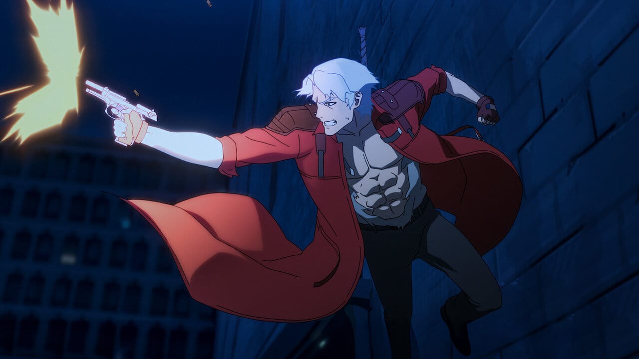 Dante de la saga Devil May Cry disparando en la nueva serie de Netflix.