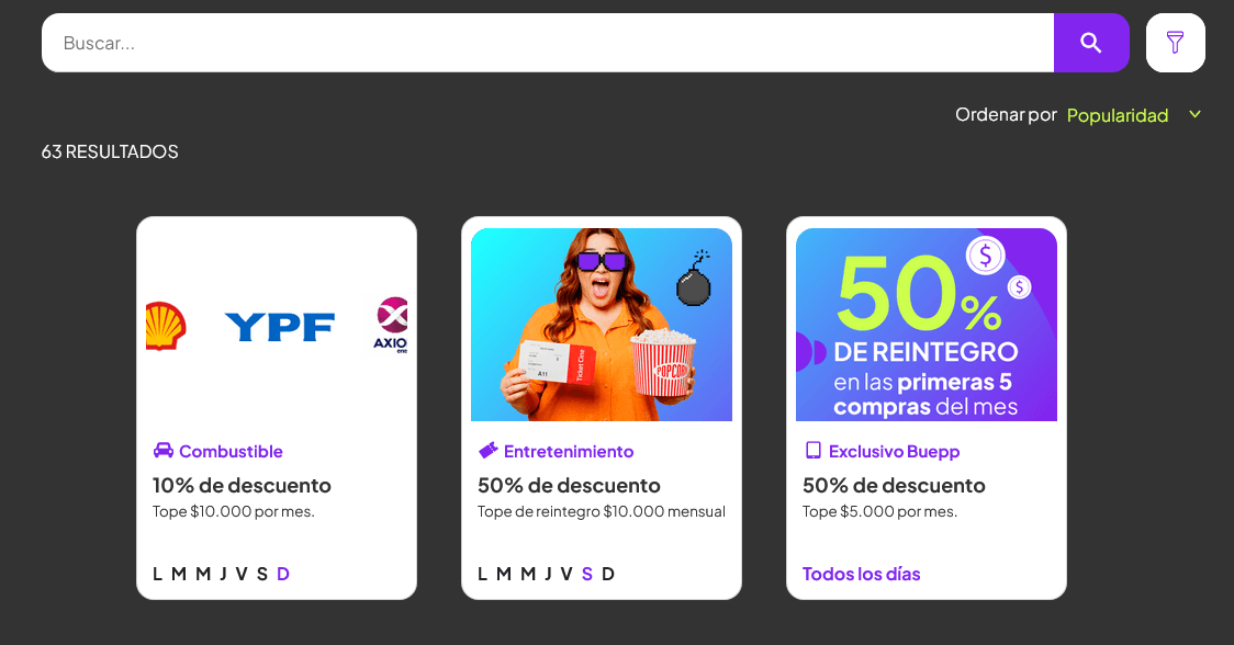 Listado de descuentos de Buepp