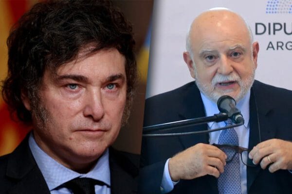 Imagen dividida con Javier Milei de un lado y Rodolfo Barra del otro.