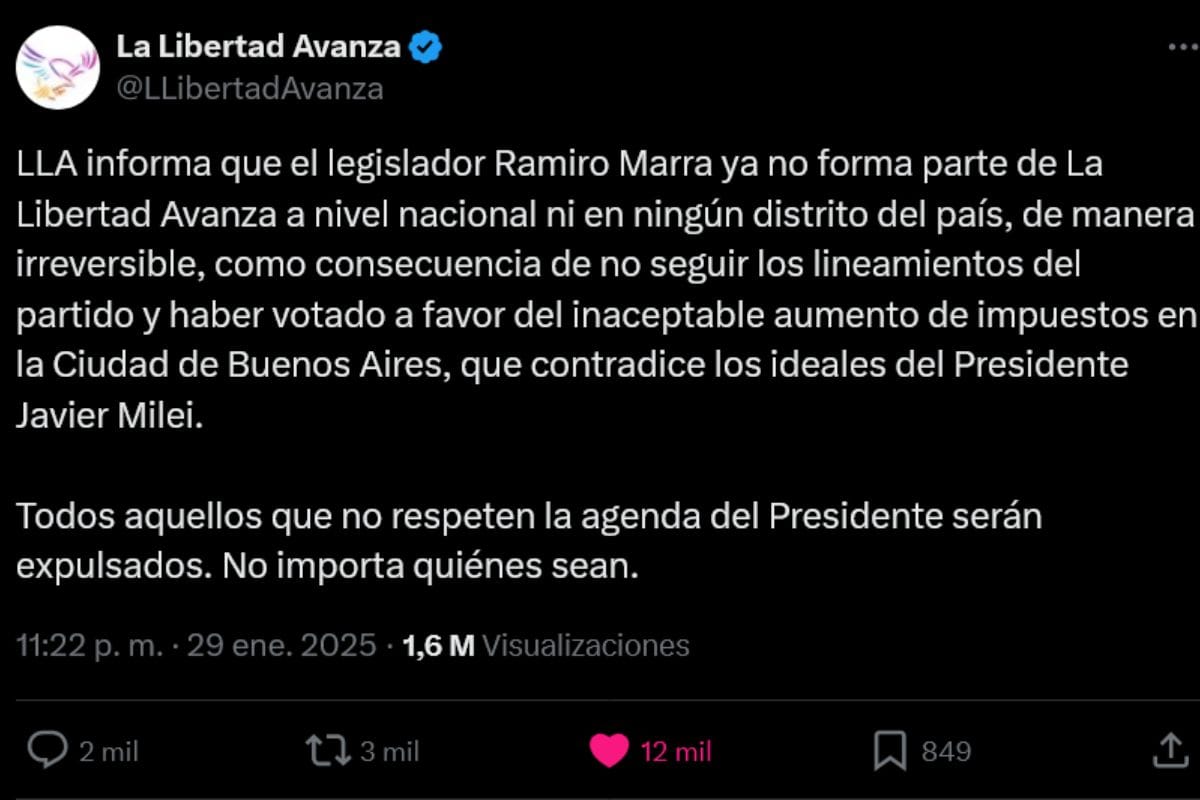 Imagen del Posteo de la La Libertad Avanza en X