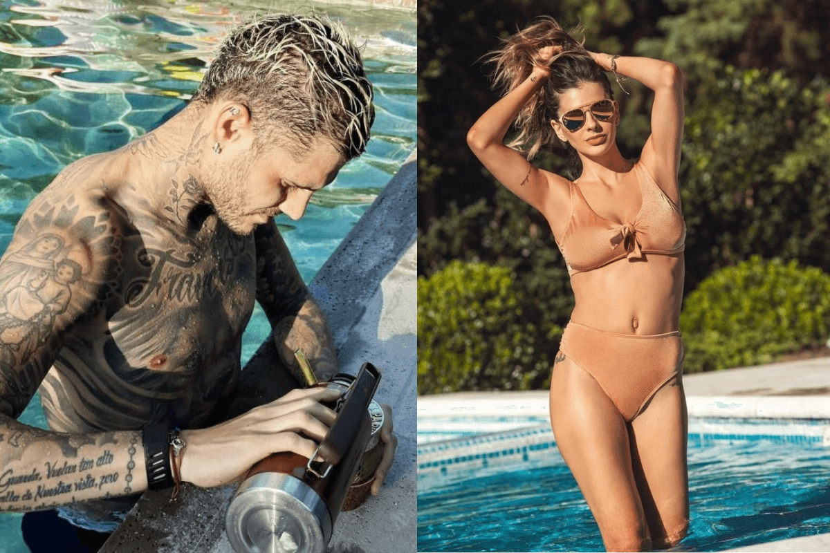 Mauro Icardi de Un lado y la China Suárez del otro en bikini