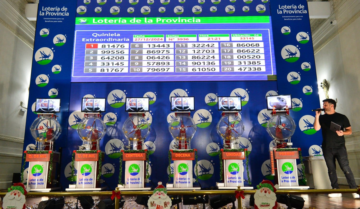 Imagen del sorteo de la quiniela nocturno de la Lotería de la Provincia