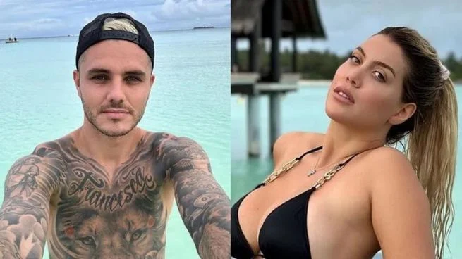 Collage muestra a Mauro Icardi de un lado y de otro muestra a Wanda Nara.
