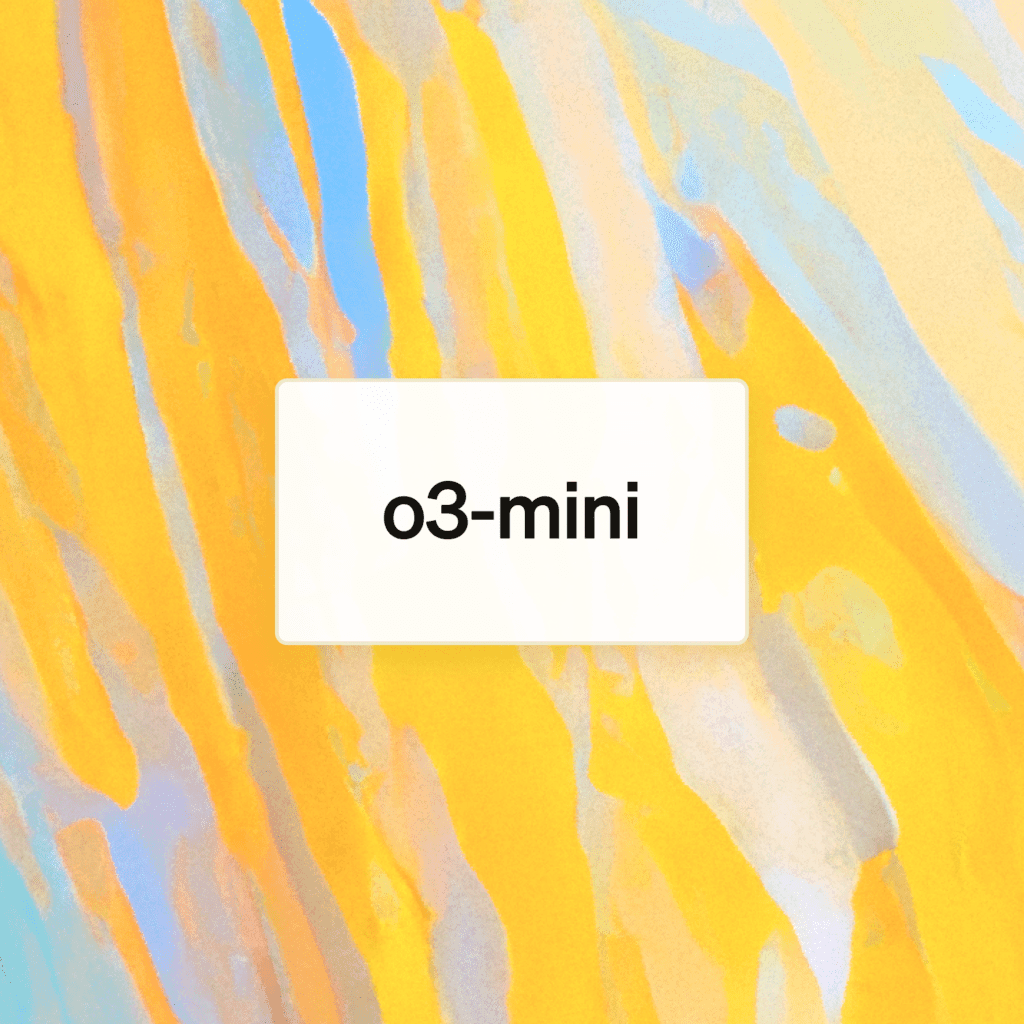 Un texto que dice "o3-mini" haciendo referencia al nuevo modelo de inteligencia artifiical de OpenAI sobre un fondo abstracto de colores.