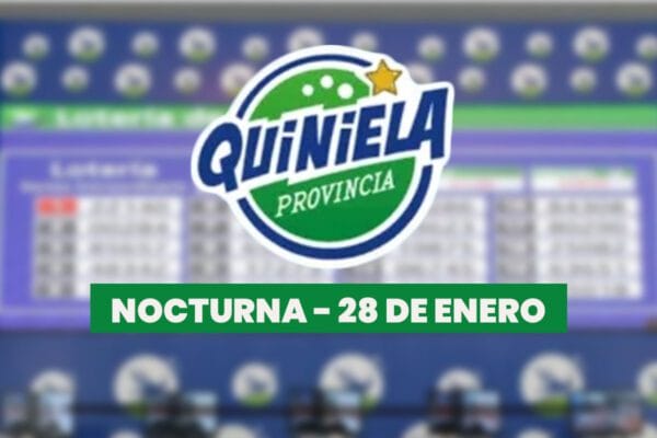 Imagen con el logo de la quiniela de la provincia y el texto que dice "Nocturna, 28 de enero" sobre un fondo difuminado de los resultados de la lotería.
