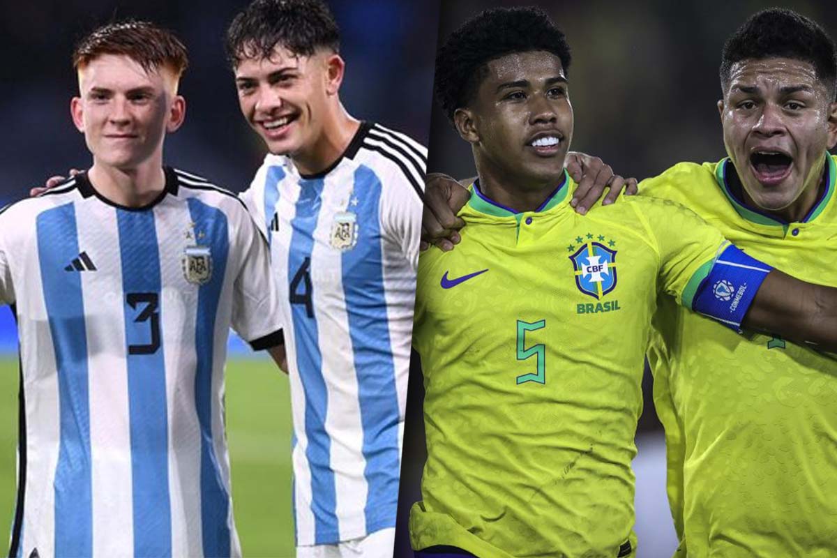 Collage selección sub 20 argentina de un lado y del otro sub 20 brasil