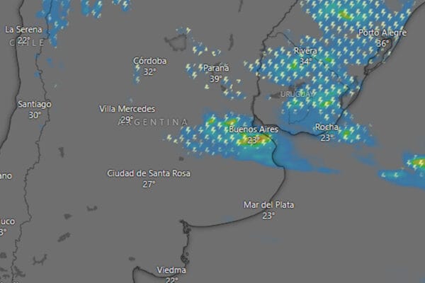Mapa de tormentas en Buenos Aires para el martes 11 de febrero.