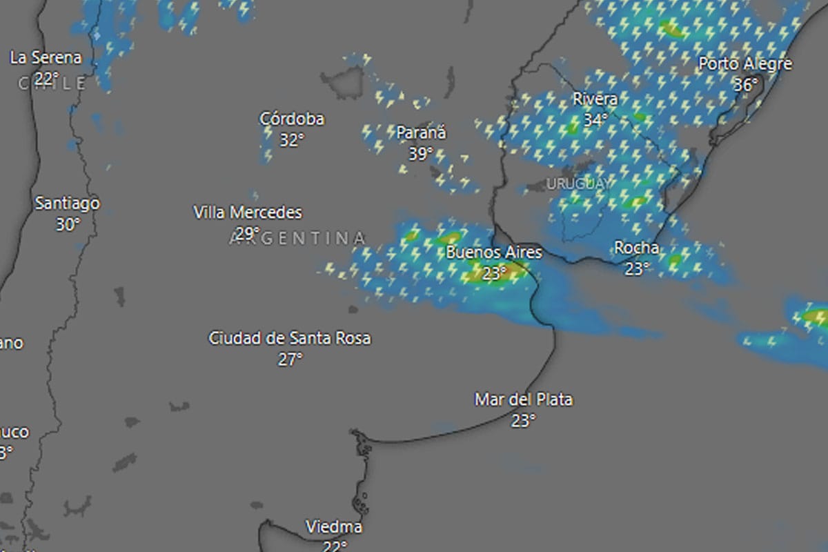 Mapa de tormentas en Buenos Aires para el martes 11 de febrero.