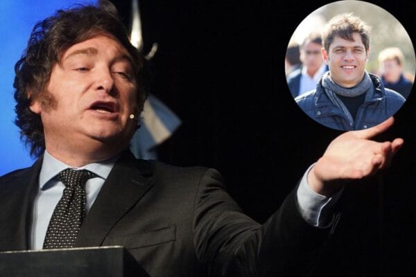 Imagen en la que se ve al presidente Javier Milei de un lado y al gobernador Kicillof del otro
