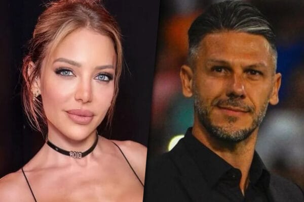 Collage de Evangelina Anderson por un lado y por el otro Martín Demichelis.