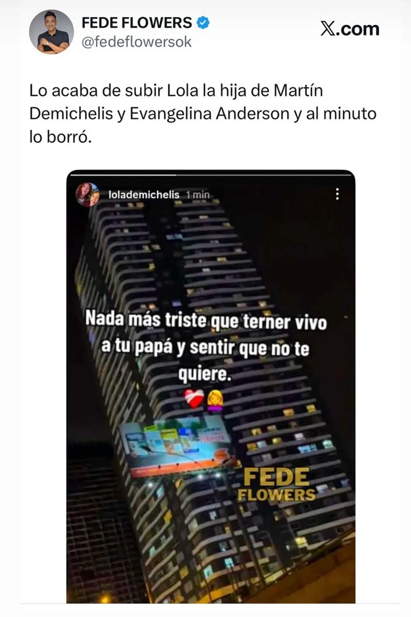 El posteo de Lola, hija de Evangelina Anderson contra Martín Demichelis.