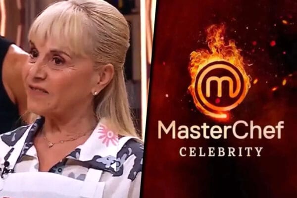 Collage con una foto de Claudia Villafañe por un lado y el logo de "MasterChef Celebrity" por el otro.