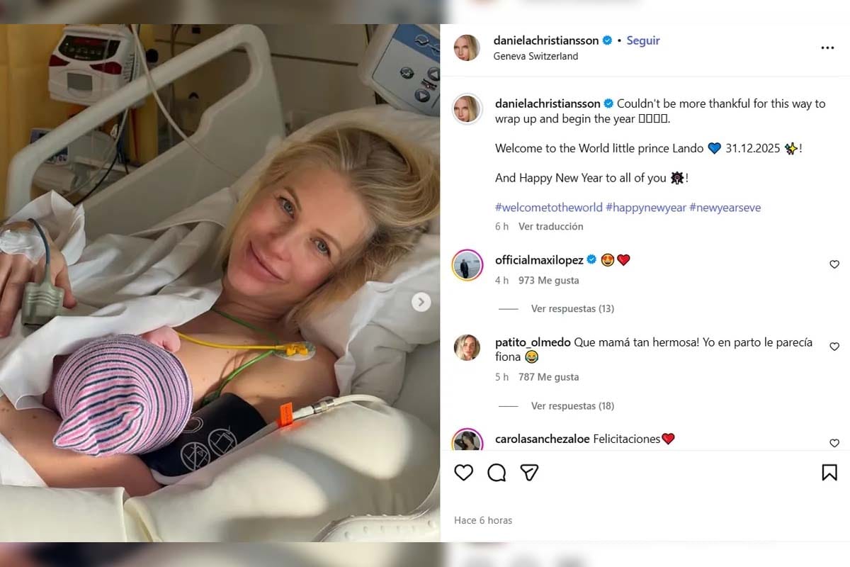 Posteo en Instagram de Daniela Christiansson celebrando el nacimiento de su hijo con Maxi López, Lando.