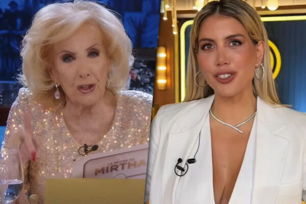 Collage de fotos con Mirtha Legrand desde Mar del Plata por un lado y Wanda Nara en el estudio de Masterchef Celebrity por el otro.