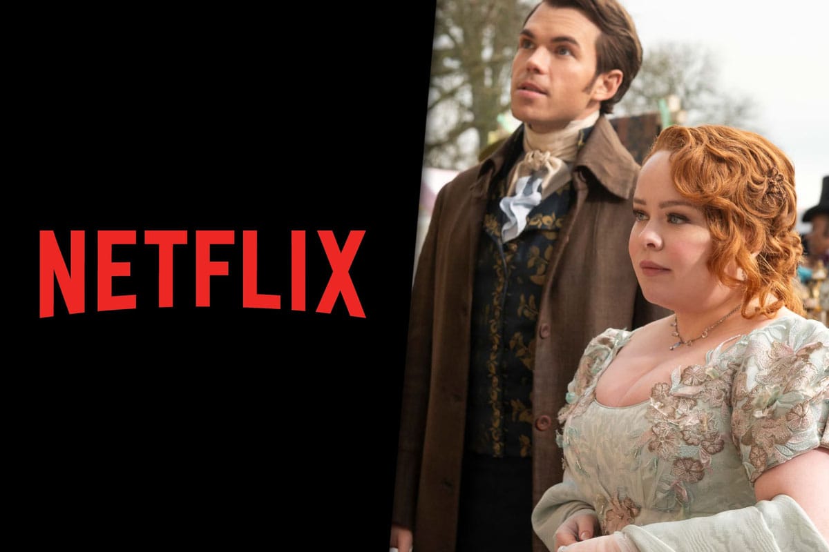 Collage de imágenes con el logo de Netflix y por el otro una captura de pantalla de la serie "Bridgeton".