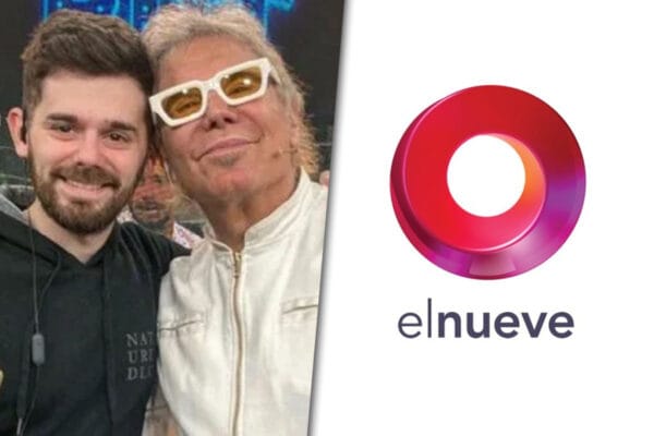 Collage con una foto de Franco Casella y Beto Casella en el estudio de "Bendita TV" por un lado y el logo de El Nueve por el otro.