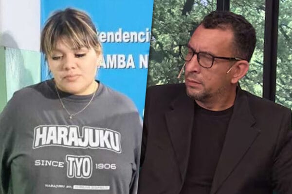 Collage de fotos con Morena Rial detenida por un lado y por el otro su abogado, Martín Leiro.