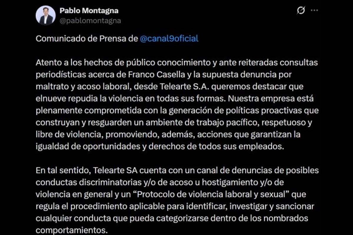 El comunicado oficial de El Nueve acerca de la denuncia de acoso a Franco Casella.
