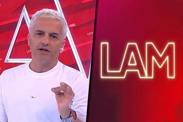 Collage de imágenes con una foto de Ángel de Brito en la temporada 11 de LAM y el logo de LAM por el otro lado.