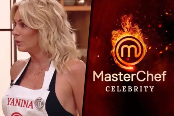 Collage de imágenes con una foto de Yanina Latorre por un lado y el logo de Masterchef Celebrity por el otro.