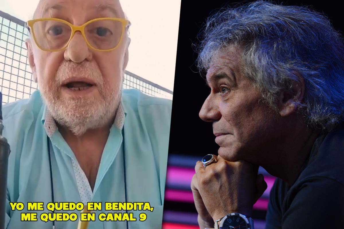 Collage de fotos con una captura de video subtitulada con Horacio Pagani explicando que se queda en "Bendita TV" por El Nueve, y por el otro lado una foto de Beto Casella.