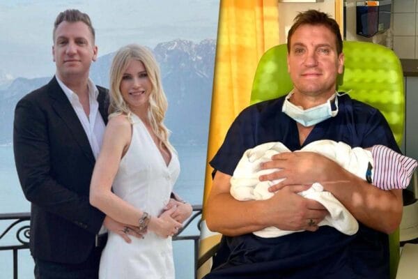 Collage de fotos con Maxi López junto a Daniela Christiansson por un lado, y otra foto de Maxi López junto a su hijo recién nacido, Lando.