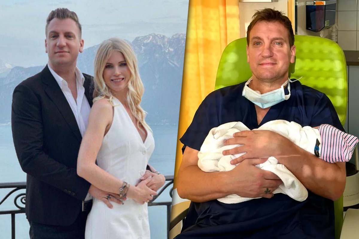 Collage de fotos con Maxi López junto a Daniela Christiansson por un lado, y otra foto de Maxi López junto a su hijo recién nacido, Lando.