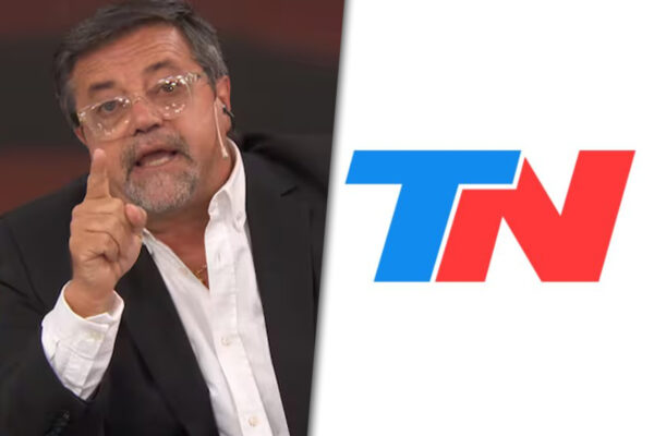 Collage de imágenes con una foto de Caruso Lombardi enojado por un lado y el logo de TN por el otro.