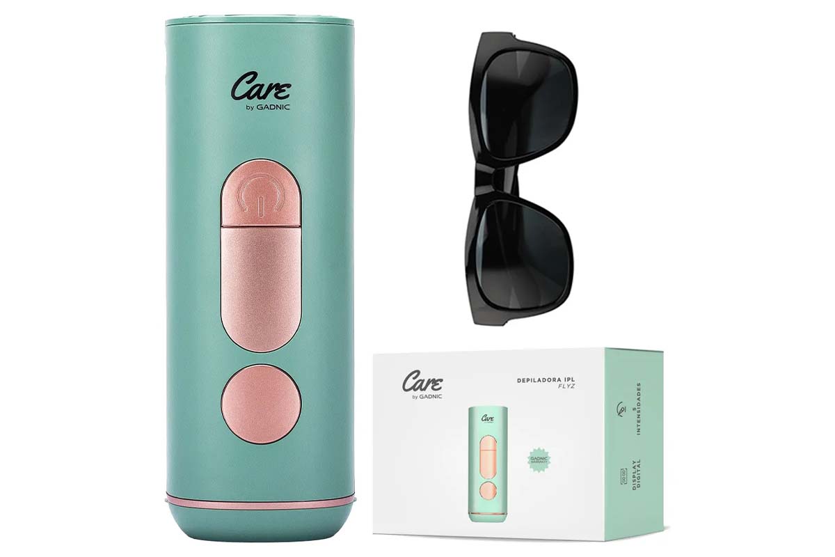 Fotoproducto de la depiladora definitiva Gadnic Care Flyz y sus accesorios.