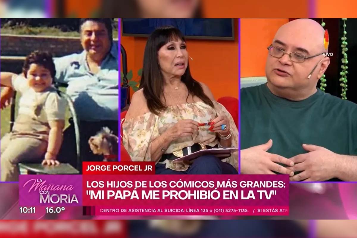 Captura de pantalla del programa "La Mañana con Moria" mostrando la entrevista de Moria Casán a Jorge Porcel Jr.