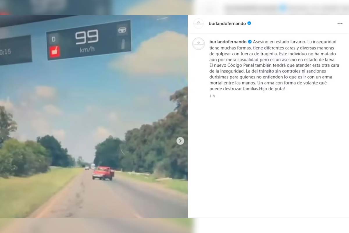 Posteo de Fernando Burlando en su cuenta de Instagram sobre el accidente de Barby Franco en la ruta 3.