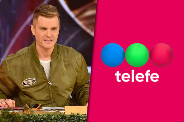 Collage de imágenes con Santiago del Moro conduciendo en el estudio de Gran Hermano por un lado y el logo de Telefe por el otro.
