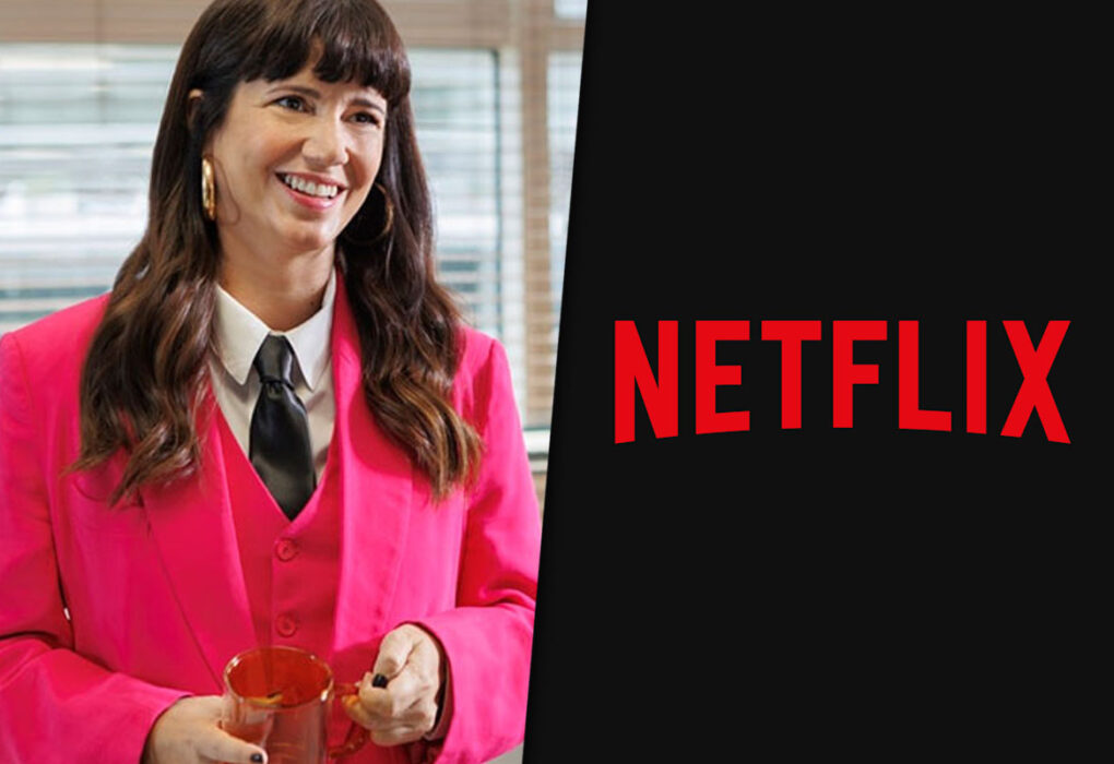 Collage de imágenes con una foto de Griselda Siciliani en "Envidiosa" por un lado y el logo de Netflix por el otro.