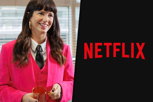 Collage de imágenes con una foto de Griselda Siciliani en "Envidiosa" por un lado y el logo de Netflix por el otro.